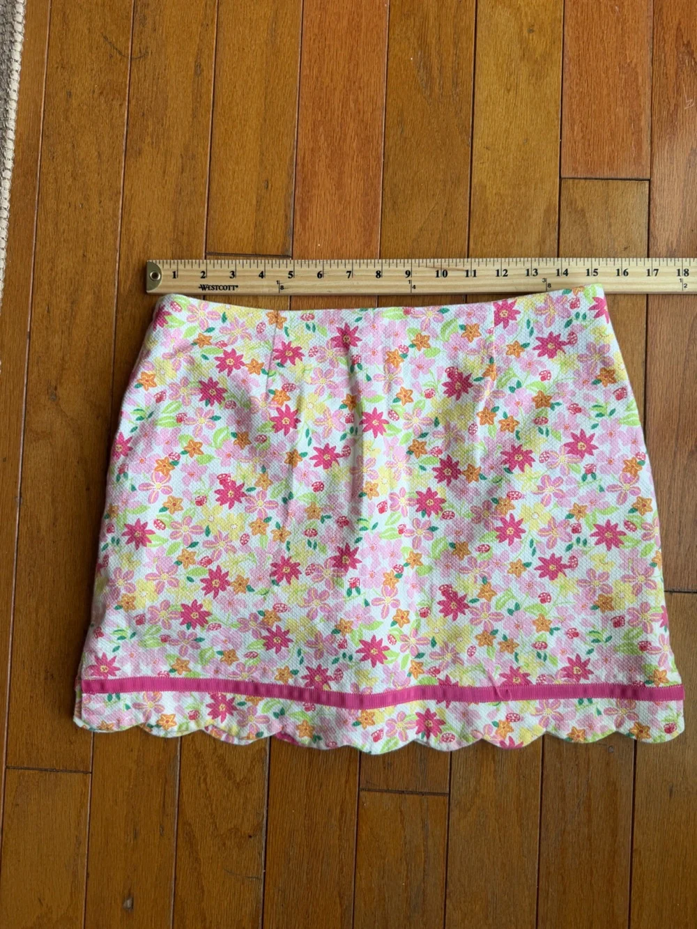Vntg White Label Lilly Pulitzer Floral Mini Skirt Scallop Edge Skort Size 4